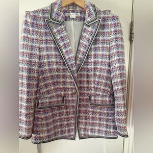 Veronica Beard Pastel Tweed Blazer with Black Trim